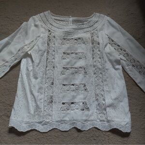 White House Black Market White Eyelet Lace Blouse